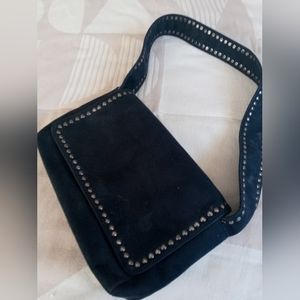 Nine West Black Suede Rocker Shoulder Bag